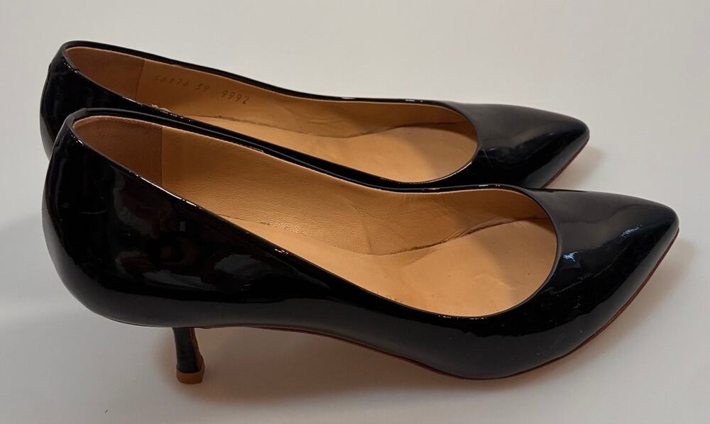 Giuseppe Zanotti Black Patent Pointed Toe Kitten Heel Pumps 39 9